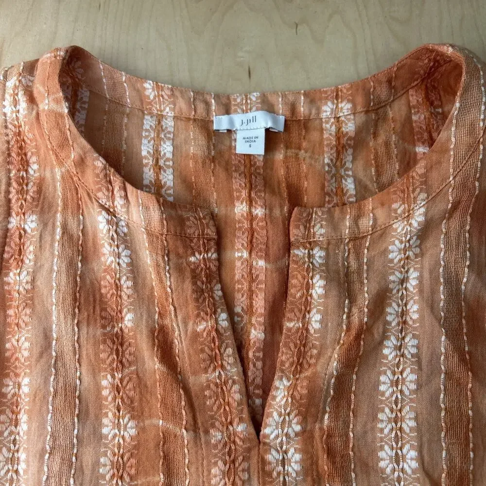 J.Jill Womens Small Sleeveless Tiered Dress Orange White Cotton Swing Dress GC - Picture 4 of 7